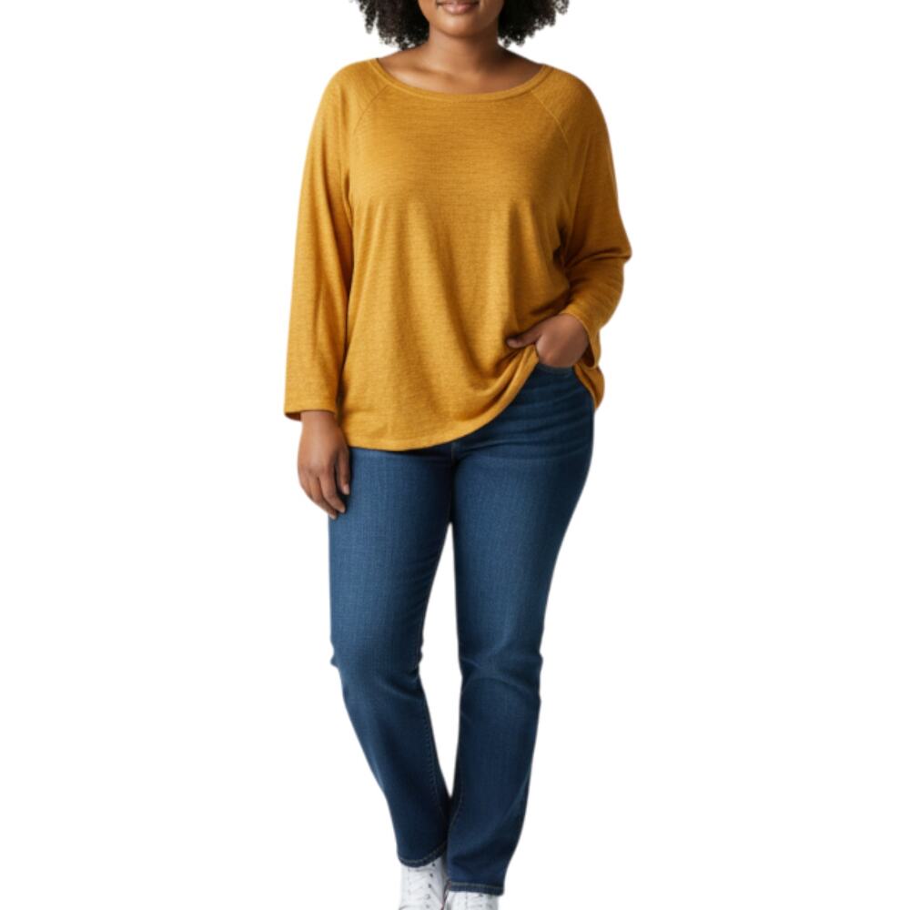 EILEEN FISHER Organic Linen Raglan Crew Knit Top Sz L Orange Oversize Timeless